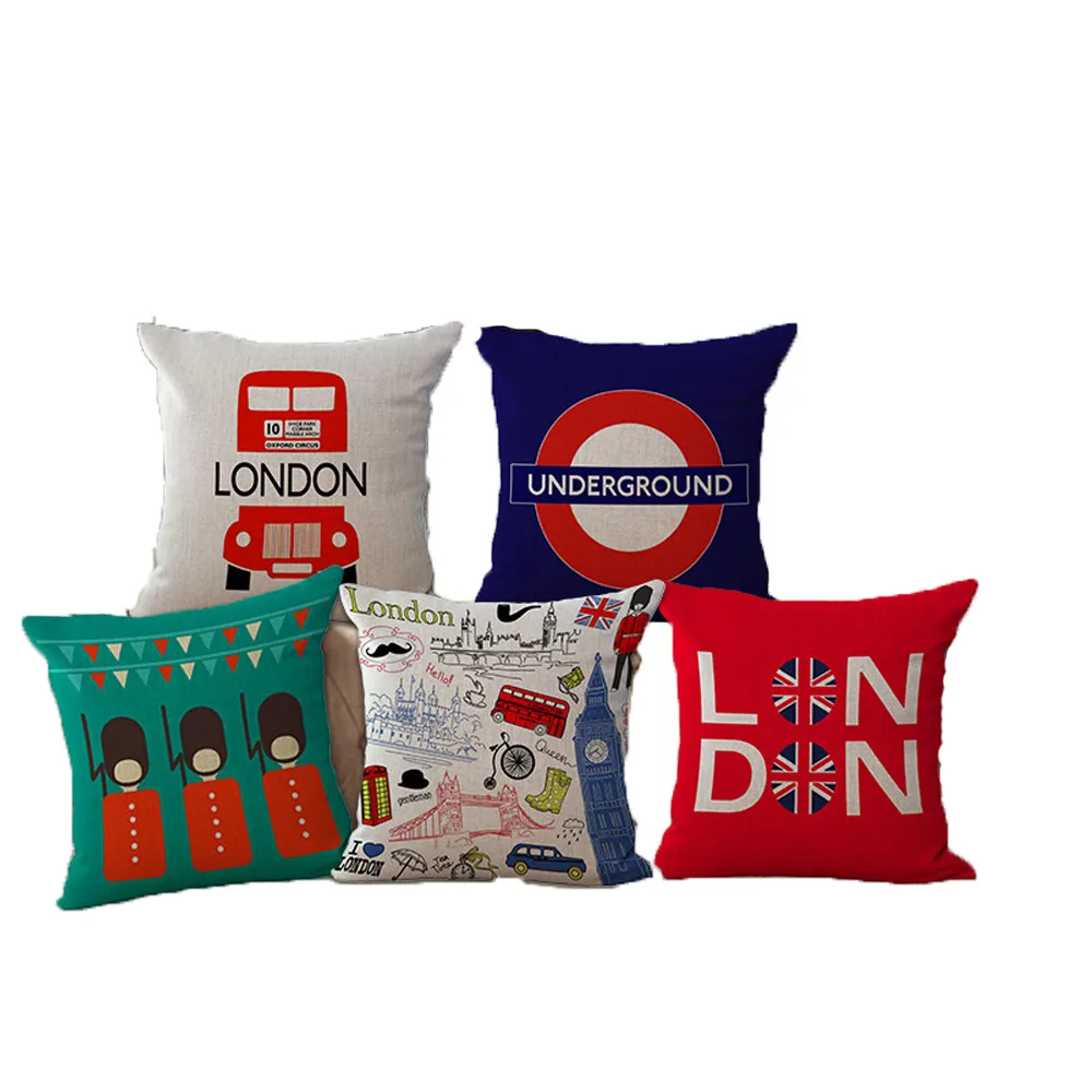 

London Style Decorative Throw Pillow Case British Soldier London Bus Cute Cartoon Cushion Cover For Sofa Home Funda Cojines