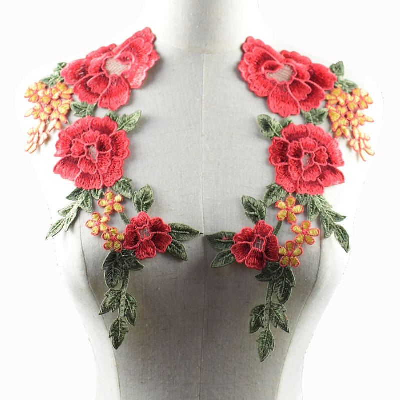 

2 Pcs/Set Embroidery Big Flower Lace Neckline Fabric DIY Lace Collar Fabrics For Patchwork Sewing Collar Applique DIY NL052