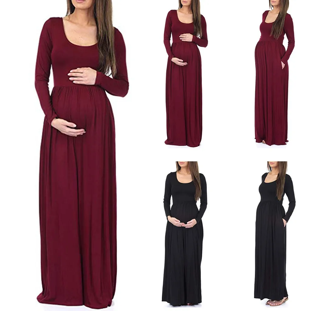 

Sleeve Pregnant Dress Women's Maternity Pregnancy Long Sleeve Solid Ruched Maternity Dress Clothes Christmas Dress Pergnancy