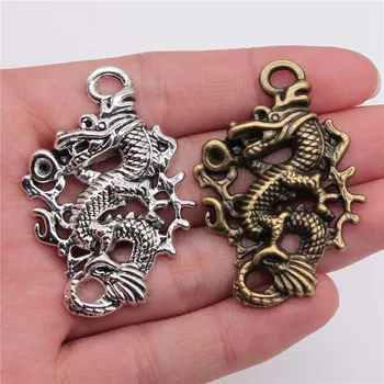 

WYSIWYG 2pcs 50x35mm Antique Silver Color Antique Bronze Dragon Pendants For Jewelry Making Dragon Pendant Dragon Charm Pendants
