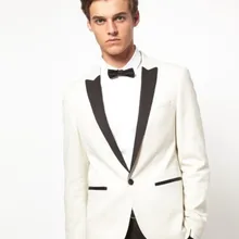 Индивидуальный заказ популярный белый смокинг куртка Черная шаль с отворотом черные брюки, на заказ смокинги для жениха, свадебные костюмы для мужчин