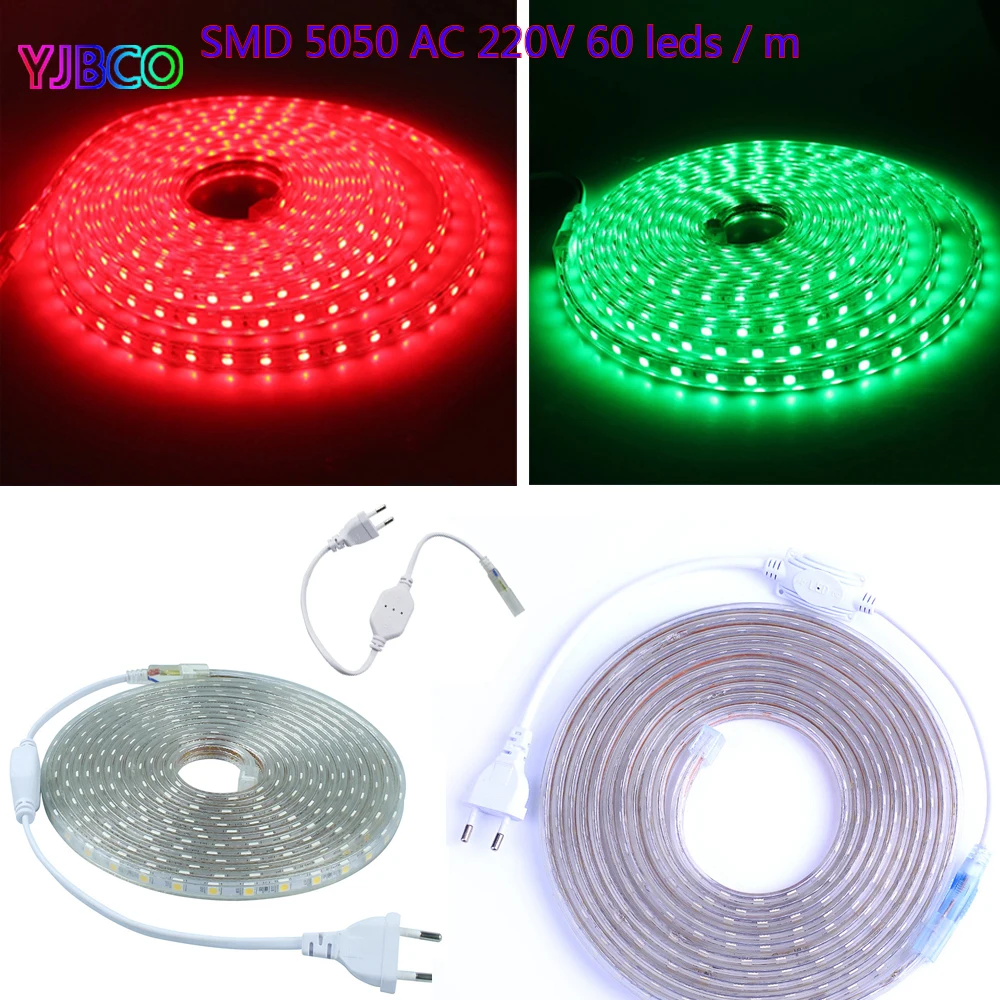 

Highlighted LED strip light 5050 SMD White/warm white/RGB AC 220V 60 leds/m LED flexible light and Plug