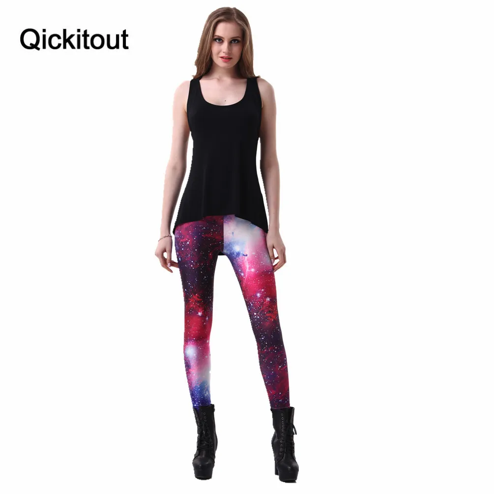 Qickitout леггинсы! Пикантность остаются! Женские фиолетовые леггинсы галактики, штаны с космическим принтом, леггинсы с молочным принтом, сексуальные леггинсы размера плюс S-XL
