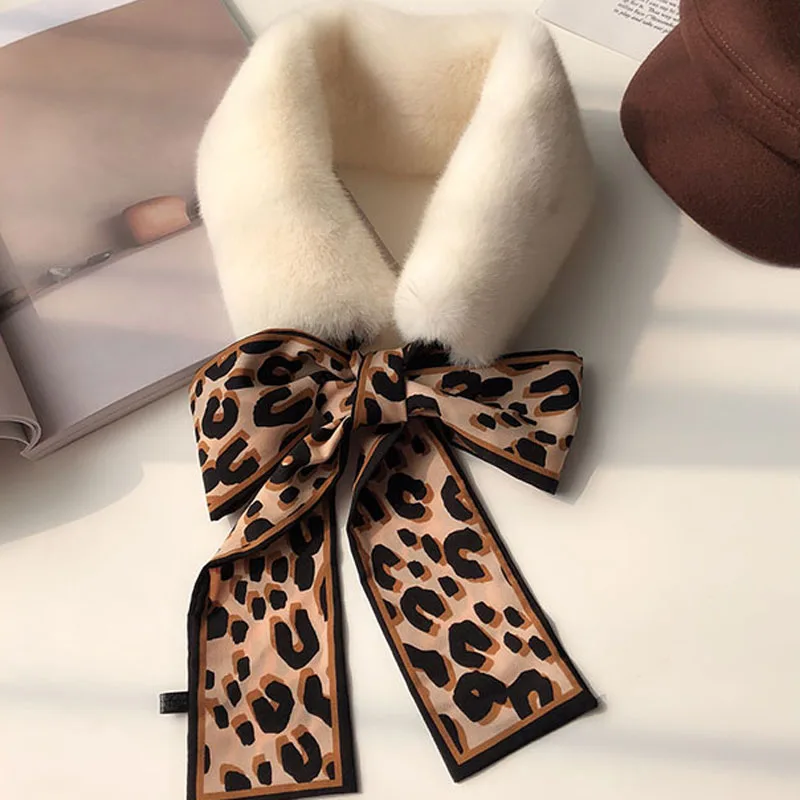 Модный F42 шарф из искусственного меха норки/шаль с леопардовым рисунком, утепленный шарф-кольцо для женщин и девочек, детский подарок - Цвет: beige