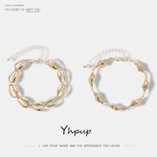 Yhpup 2 стиль винтажная Мода Западная раковина раковины простой дизайн браслеты панк цинк звено цепи из сплава золотые украшения для женщин Новинка