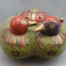 Bi003133 Китайский Pure Bronze перегородчатой мандаринка Птица курильница Статуя Династии