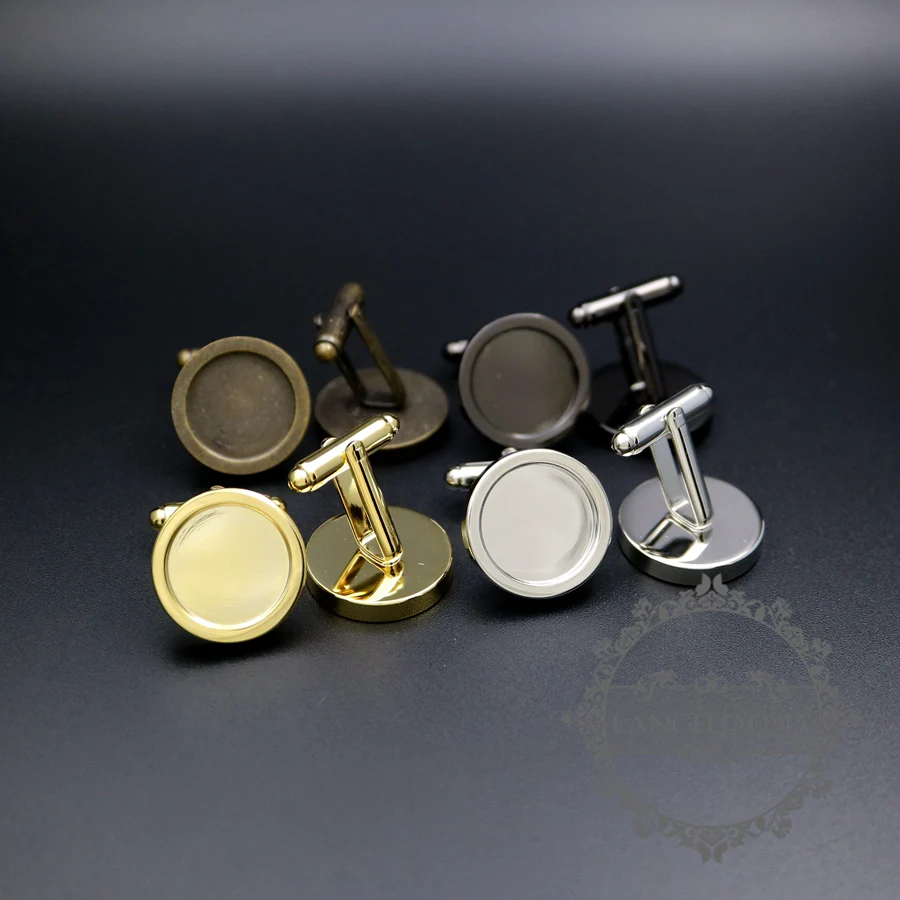 

15MM brass silver,gold,bronze,gun black round thick bezel custom French cufflinks tray wedding cuff links supplies 1500140