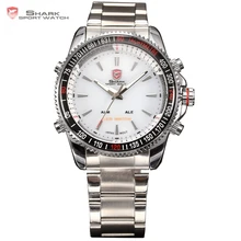 Top Marque De Luxe Numérique LED Analogique Date Alarme En Acier Inoxydable Blanc cadran Poignet Requin Sport Montre Quartz Hommes Pour Le Cadeau/SH004