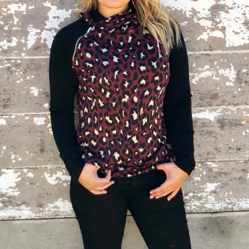 

Leopard Hoodies Sweatshirt Women Long Sleeve Hooded Ladies Top Casual Cut and Sew Pullover Autumn Winter Female Sweatshirts