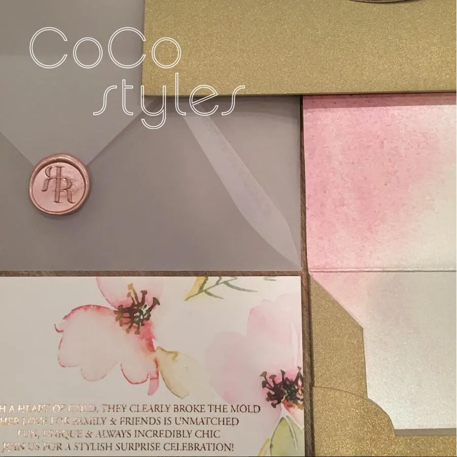  Cocostyles personalized elegant floral design gold foiling invitation card with match envelope for  - 32889980997
