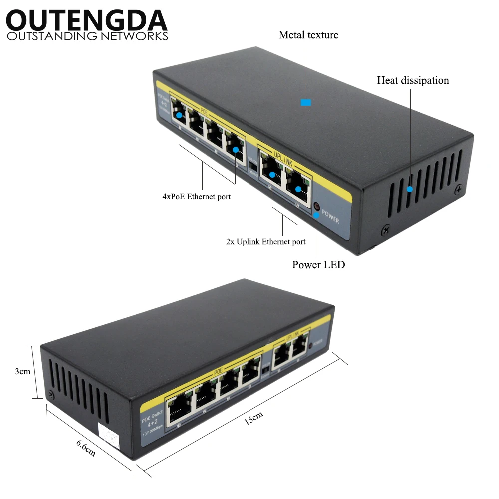 4 + 2 порта PoE Switch 802.3af Стандартный Выключатель питания 802.3at power Over Ethernet|Сетевые