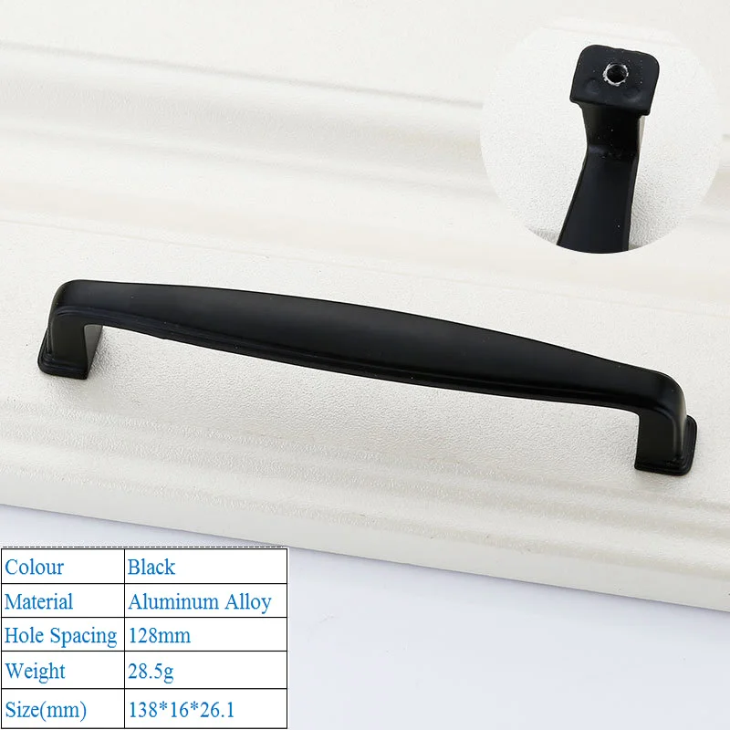 Черный цвет, для шкафов ручки современного стиля алюминиевого сплава кухонный шкаф дверные ручки и шкаф ручки для открывания оборудование для обработки мебели - Цвет: F 128mm