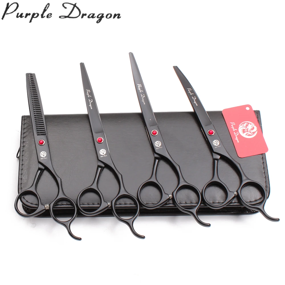 

7In. Purple Dragon Black Stainless Dog Grooming Scissors Cutting Shears Thinning Shears Up&Down Curved Scissors Pet Shears Z3100