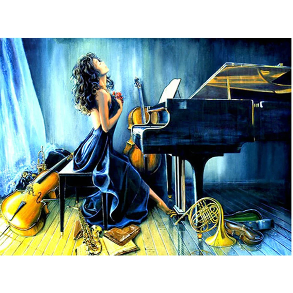 

LI LOYE Music girl 5D DIY Diamond painting cross stitch full round diamond embroidery rhinestones painting Decorative art RT1091