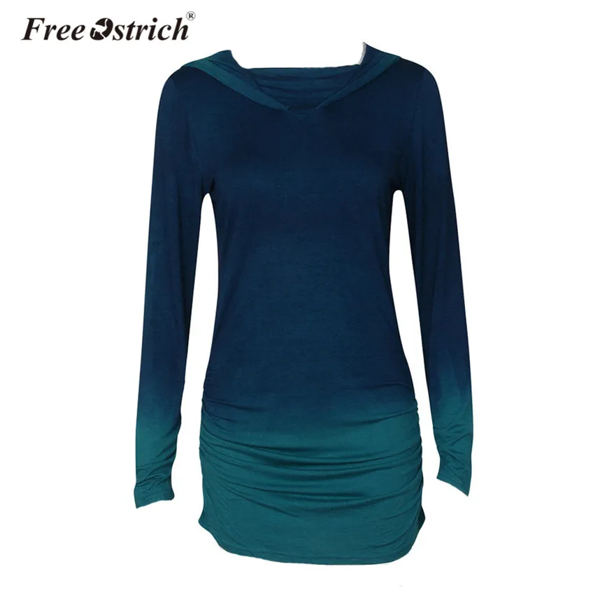 

Free Ostrich Hoodies Women Long Sleeve Gradient Color Fashion Thin Patchwork Slim Hooded Sweatshirt Female Pullovers B1240