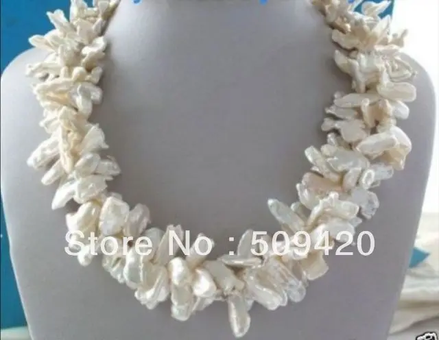 

FREE SHIPPING>>@> HOT3Strands White Keishi Keshi Petal Pearl Necklace 17