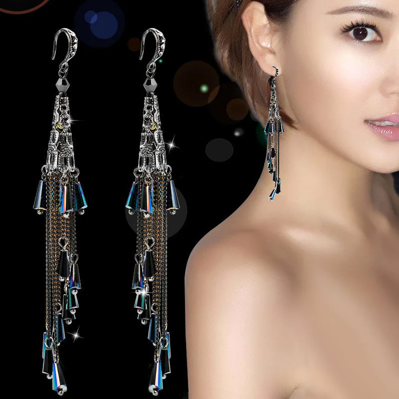 Женские богемные серьги-подвески длинные висячие серьги с кисточками и