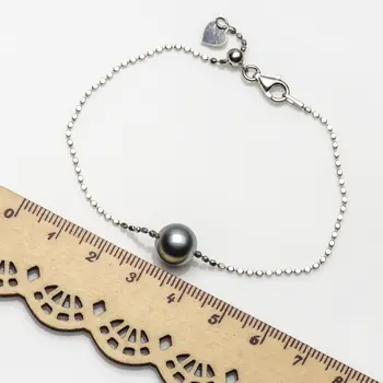 

9-10mm Real Tahitian Cultured Gray Pearl Bracelet 925 Sterling Silver Adjustable