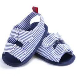 Подъем молодых летнее хлопковое Полосатое для маленьких мальчиков сандалии на мягкой подошве нескользящая обувь для малышей-мальчиков