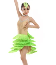 customize girl green/pink Latin dance dress professional woman tassel sequined Rumba Samba tango dance competition dress