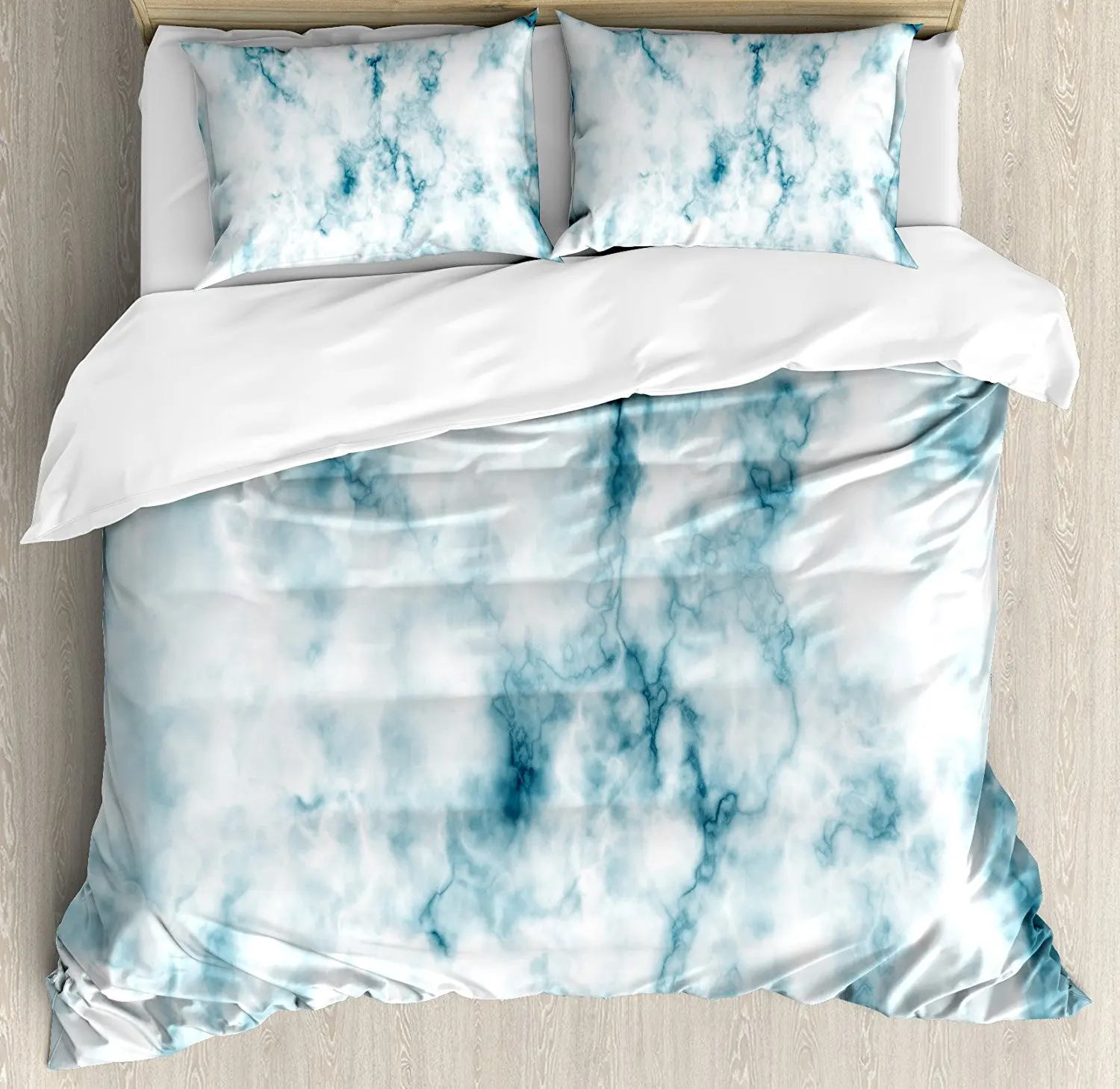 Nature Duvet Cover Set Fluffy Cloud Skyline Like Marble Motif with Grunge and Retro Features Art Image Print 4 Piece | Дом и сад