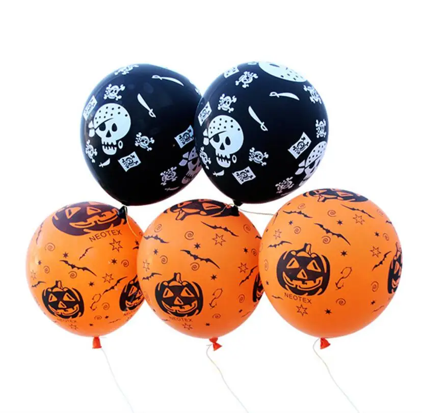 50Pcs Halloween Decoration 12 Inch Latex Balloons Skeleton Pumpkin