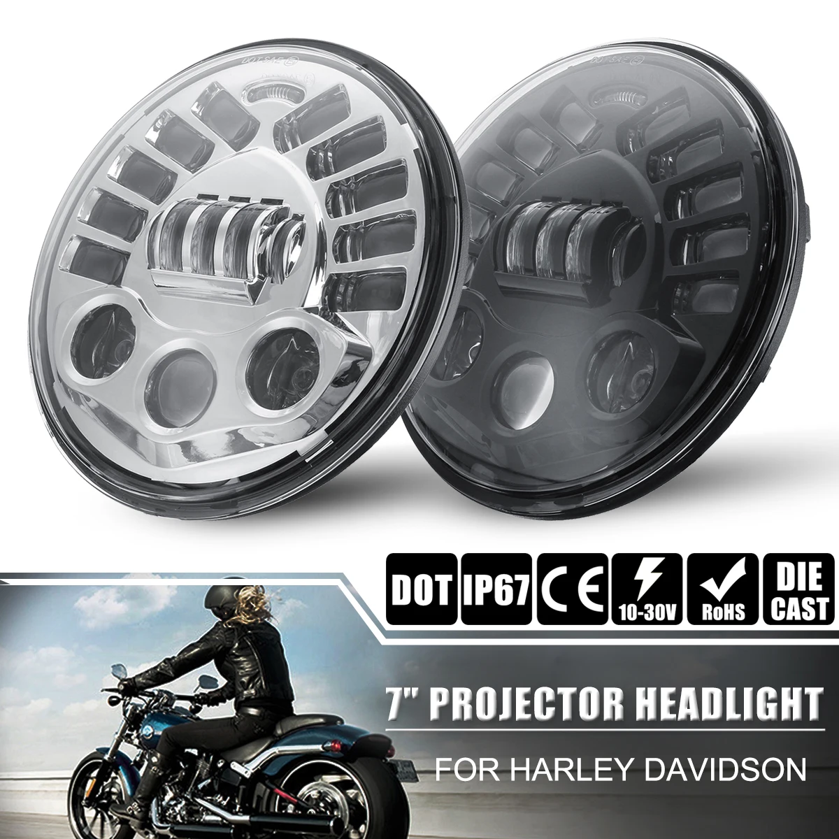 

7inch 60W Round Motorcycle Projector LED Headlight Hi/Lo Beam DRL Turn Signal Lamp for Harley Davidson