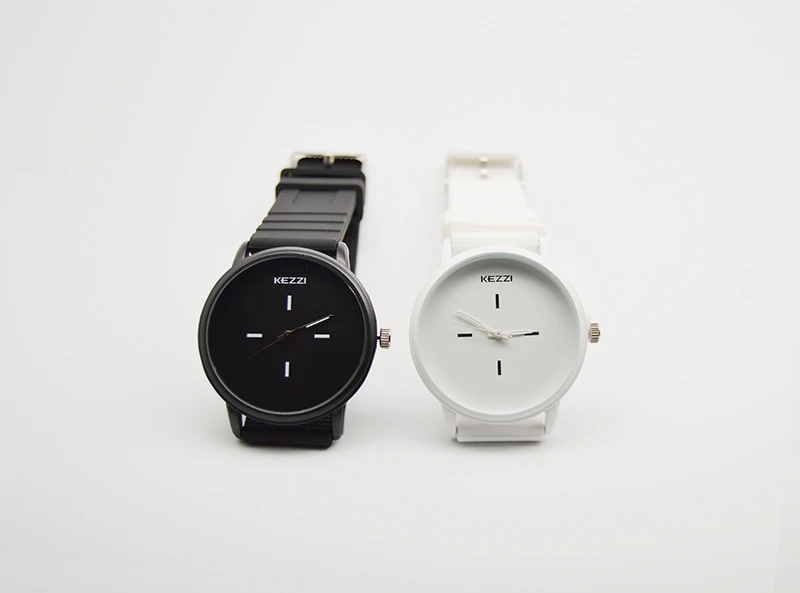 Kezzi брендовые водонепроницаемые черные белые парные часы, дамские столы, модные часы с большим циферблатом, Мужской Женский силиконовый для часов, нарядные часы