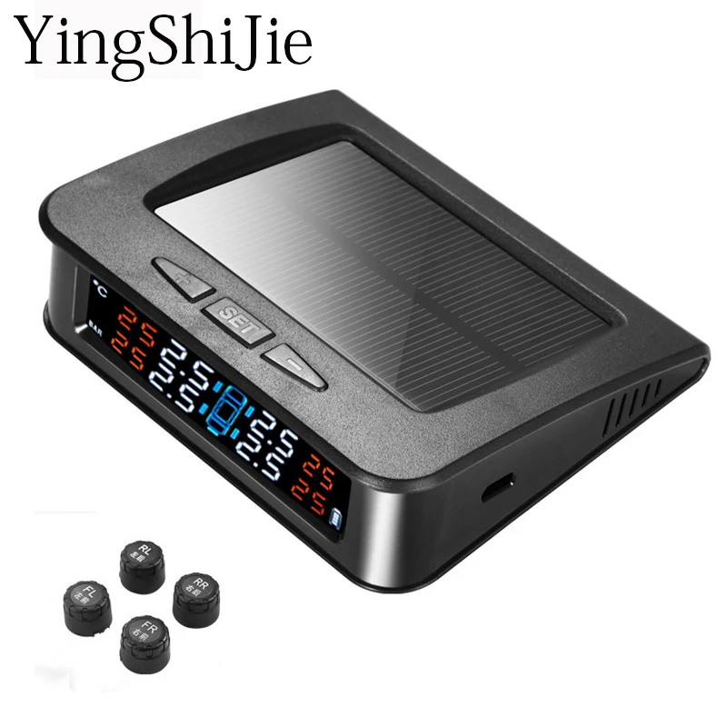 

YingShiJie Smart car TPMS tire pressure Alarm monitoring system Solar USB voice external sensor Automotive safety alarm Device