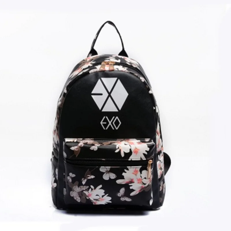 font b Women b font Leather Small Floral Print Preppy Style Travel EXO School For