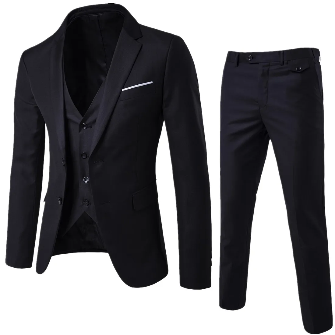 

Men's 3 Pieces Black Elegant Suits With Pants Brand Slim Fit Single Button Party Formal Business Dress Suit Male Terno Masculino