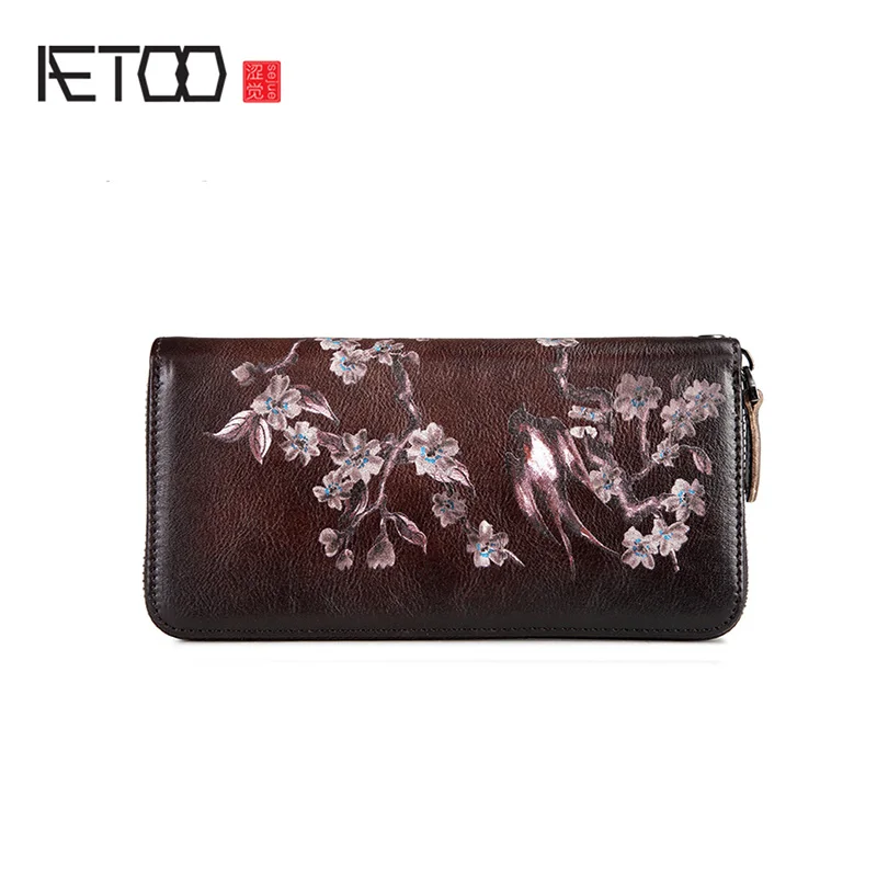 

AETOO Leather lady purse, long zipper handbag, female multifunctional vintage cowhide wallet