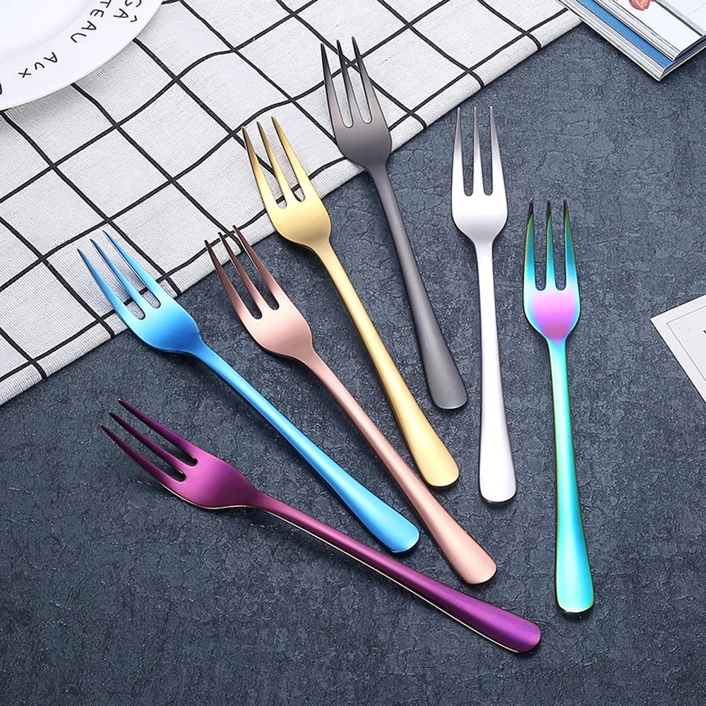 

Stainless dessert cake fork Steel Dinnerware Flatware Dessert fruit Forks Luxury Cutlery Teaspoon color F80