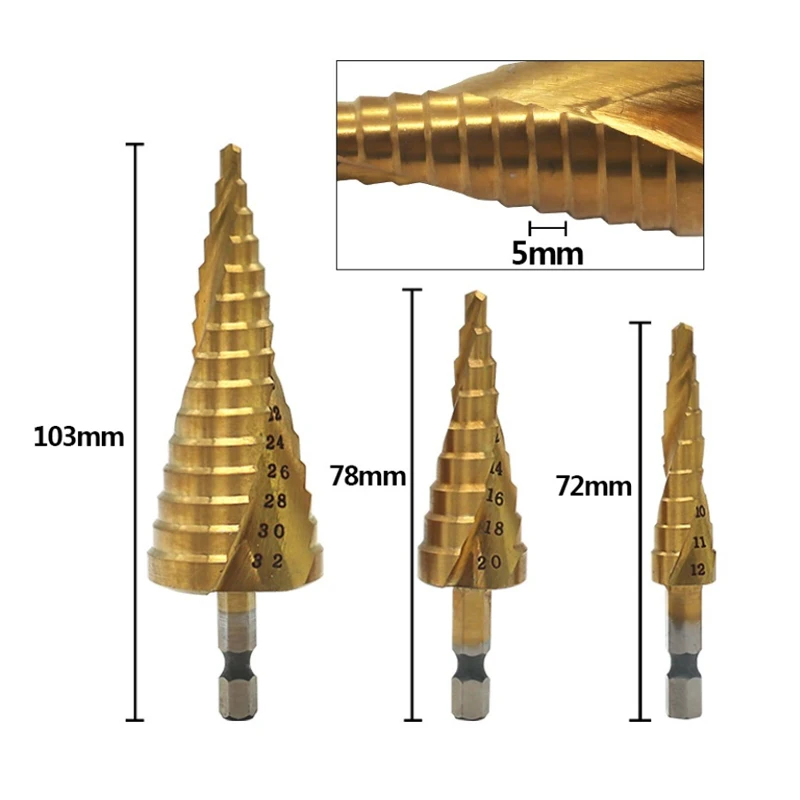 3 шт 4-12/20/32mm высокопрочная сталь, спиральное Рифленое центр сверла биты из твердого карбида аксессуары для мини-дрели Титан шаг конуса