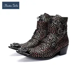Christia Bella/роскошные мужские ботинки с металлическим наконечником и пряжками, кожаные модельные ботинки для вечерние, для вечеринки, для