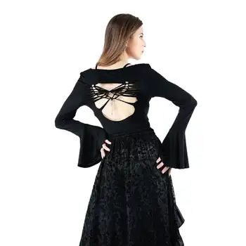 

Darkinlove Women's Grungy Top with Cutaway Gothic Tops Sexy Backless Club Wear Women T-shirt Steampunk Retro Tops Tee