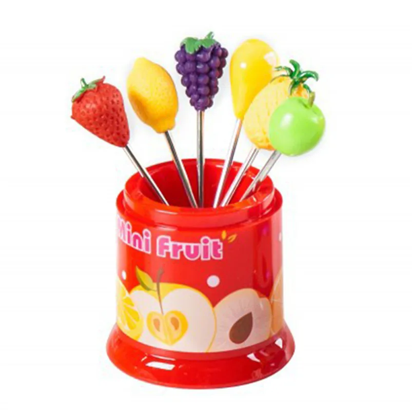 

6Pcs Kitchen Forks creative fruit sign stainless steel fruit Fork multicolor Tableware cute child Fruit Forks new #3n05#F