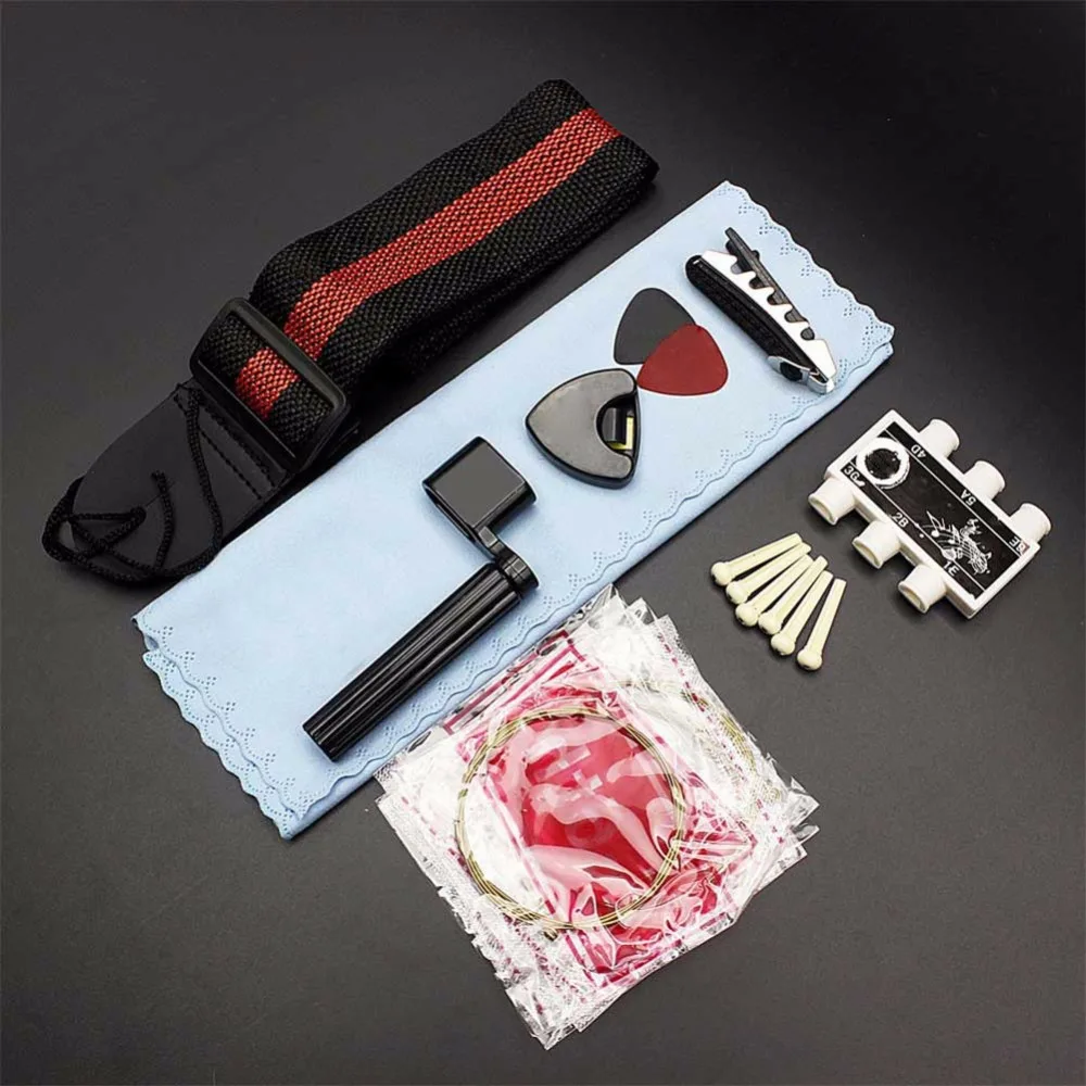9 in 1 Acoustic Guitar Accessories Kit Set Pitch Pipe Tuner Picks