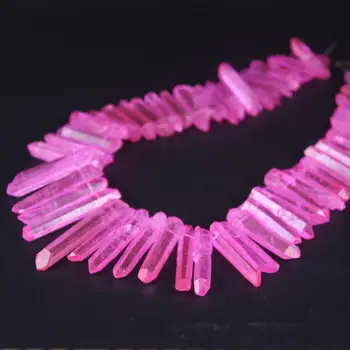 

15.5"strand Peach Color Raw Crystal Points Top Drilled Loose Beads,Crystal Quartz Stick Graduated Pendants For Jewelry Making