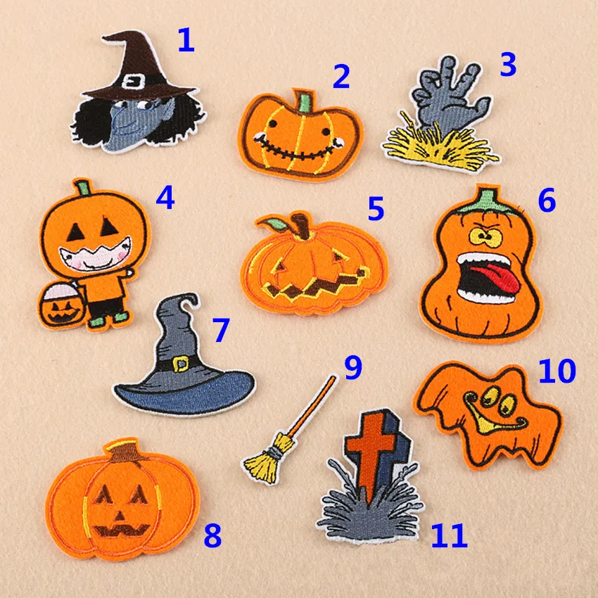 

NEW Pumpkin Skulls Patch Embroidered Iron On Patches Applique Badge Clothes Stickers DIY Accessory Halloween Gift Decoration