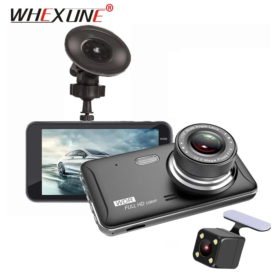 

WHEXUNE 4" IPS Car Dash cam Night Vision Full HD 1080P Car Video Camera Dual Lens Car Recorder DVR 170 Angle Vehicle Camcorder