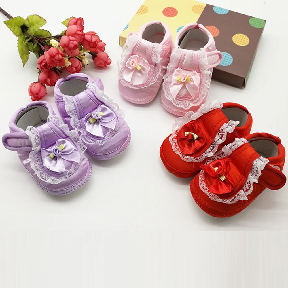 2017 Toddler Kids Baby Girls Lace Bowknot Rose Flower Newborn Walking