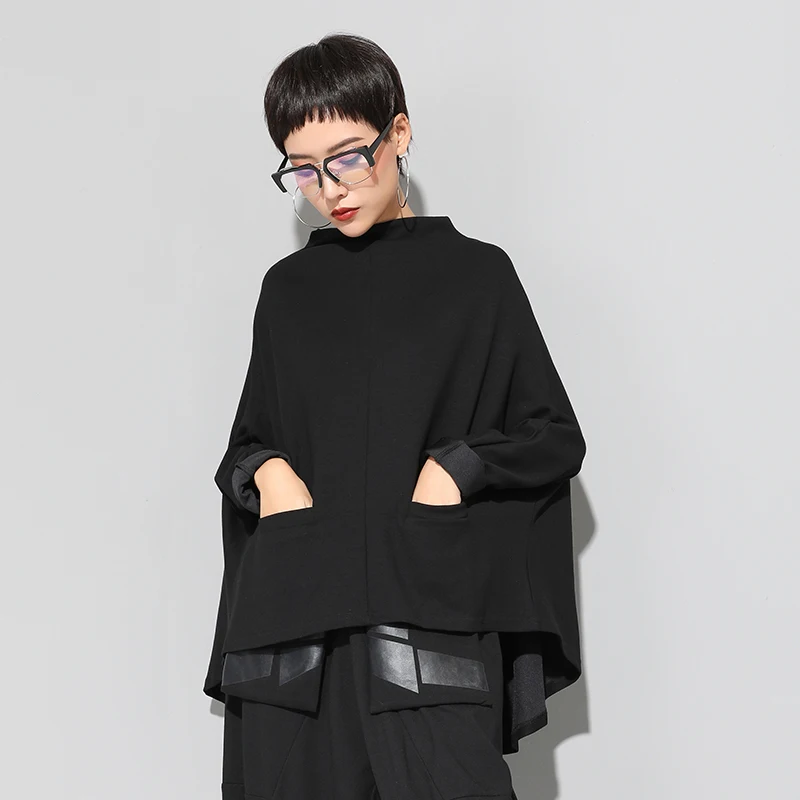 SuperAen Europe Fashion Women T Shirt Solid Color Cotton Wild Ladies T Shirt 2018 Autumn and Winter New Loose Stand Collar Tops