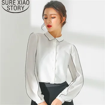 

blusas mujer de moda 2019 womens tops blouses Solid Button Turn-down Collar chiffon blouse women long sleeve shirts 2148 50