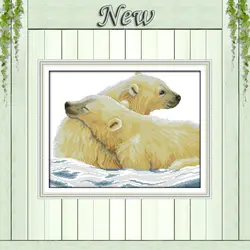 Polar bear и его cub Любовь матери животного DMC 14CT 11CT Счетный напечатаны на холсте Вышивка крестом вышивка наборы рукоделие комплекты