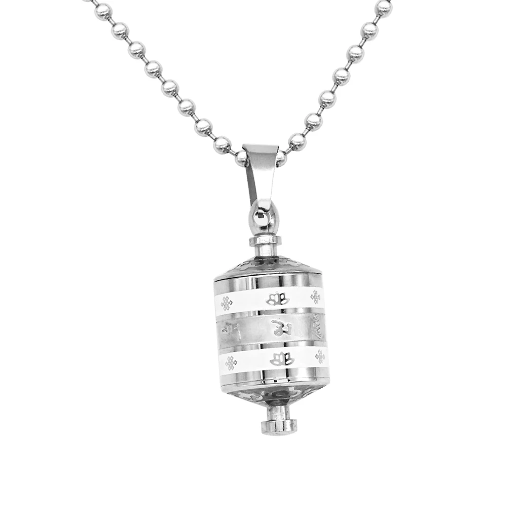 Retro Buddhist Om Mani Padme Hum Prayer Mantra Openable Wheel Bottle Keepsake Necklace Jewelry