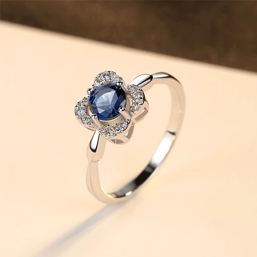 CZCITY, классический синий сапфир, пасьянс, свадебное обручальное 925 пробы, Серебряное цветочное кольцо для женщин, кольца с кубическим цирконием - Цвет камня: Синий