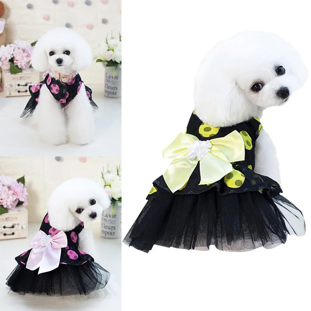 Дышащее кружевное летнее платье для собак с изображением кота модное платье с бантом и пайетками для маленьких питомец средних размеров vestidos de perros mascotas