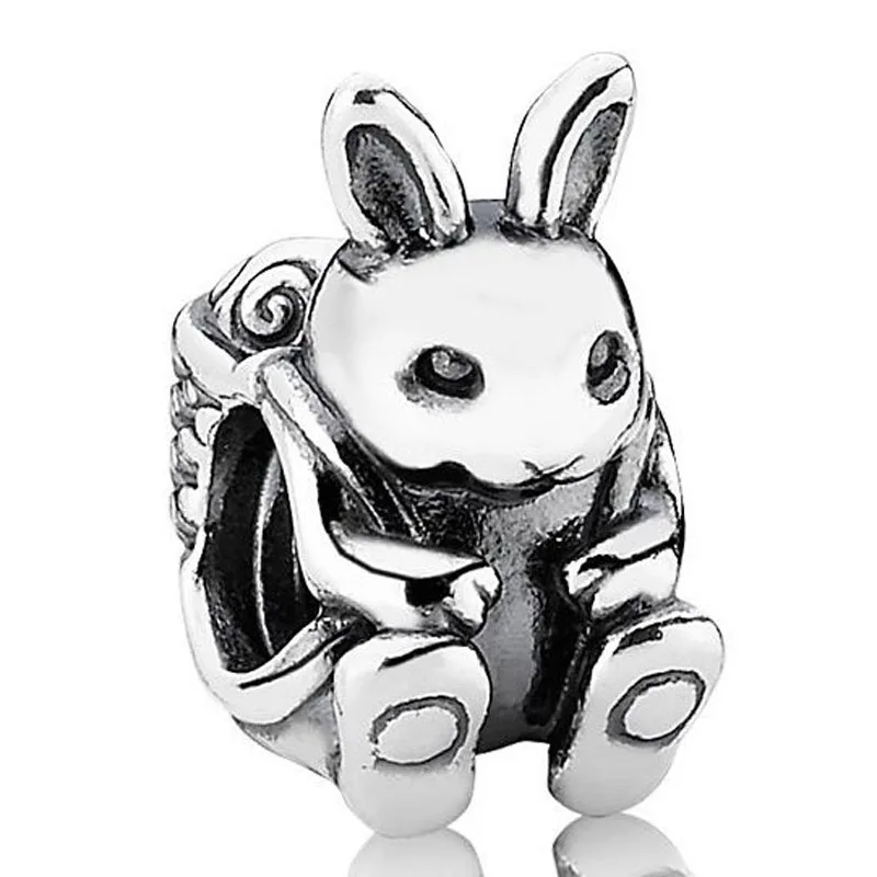

New 925 Sterling Silver Bead Charm Cute Easter Bunny Rabbit With Backpack Beads Fit Pandora Bracelet Bangle Diy Jewelry