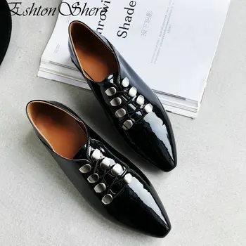 

EshtonShero Spring Women's Shoes Woman Pumps Patent Leather+PU Low Heels Pointed Toe Black Ladies Wedding Shoes Size 3-12
